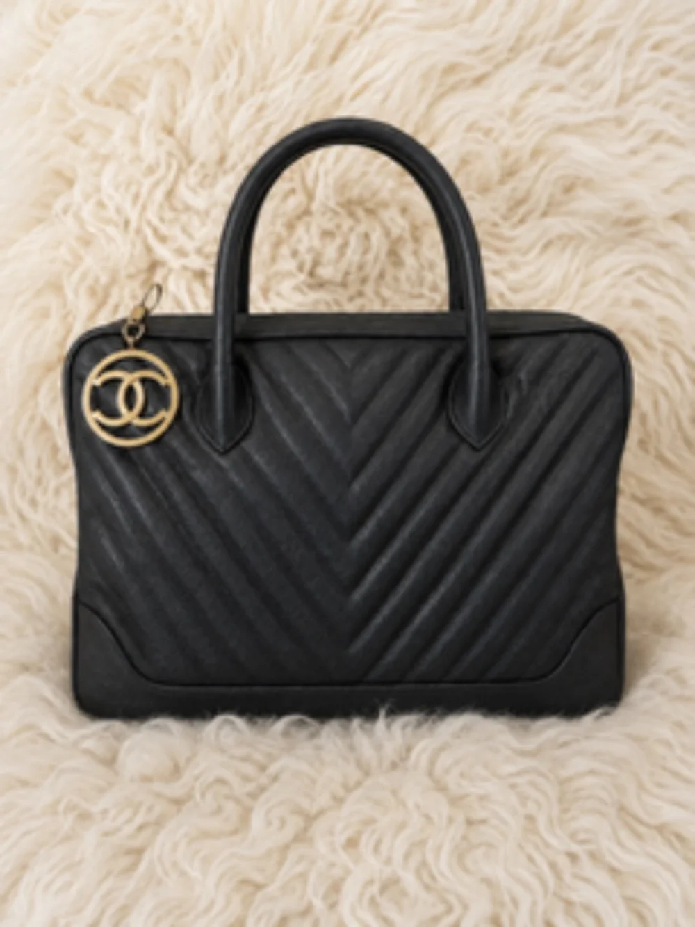 Authentic Chanel Chevron Top Handle Bag in Excellent Condition